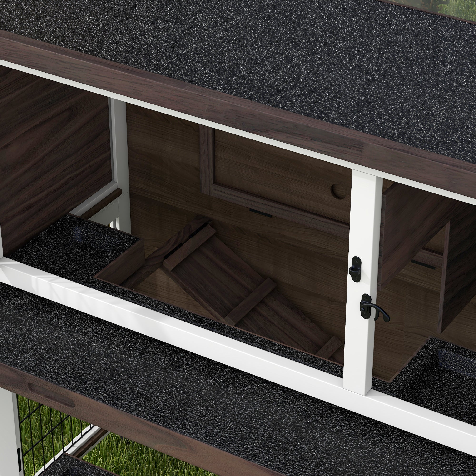 PawHut 2 Tiers Rabbit Hutch, Guinea Pig Hutch Outdoor with No-Leak Trays, Openable Asphalt Roof, No Screws Needed, for 1-2 Rabbits - Brown