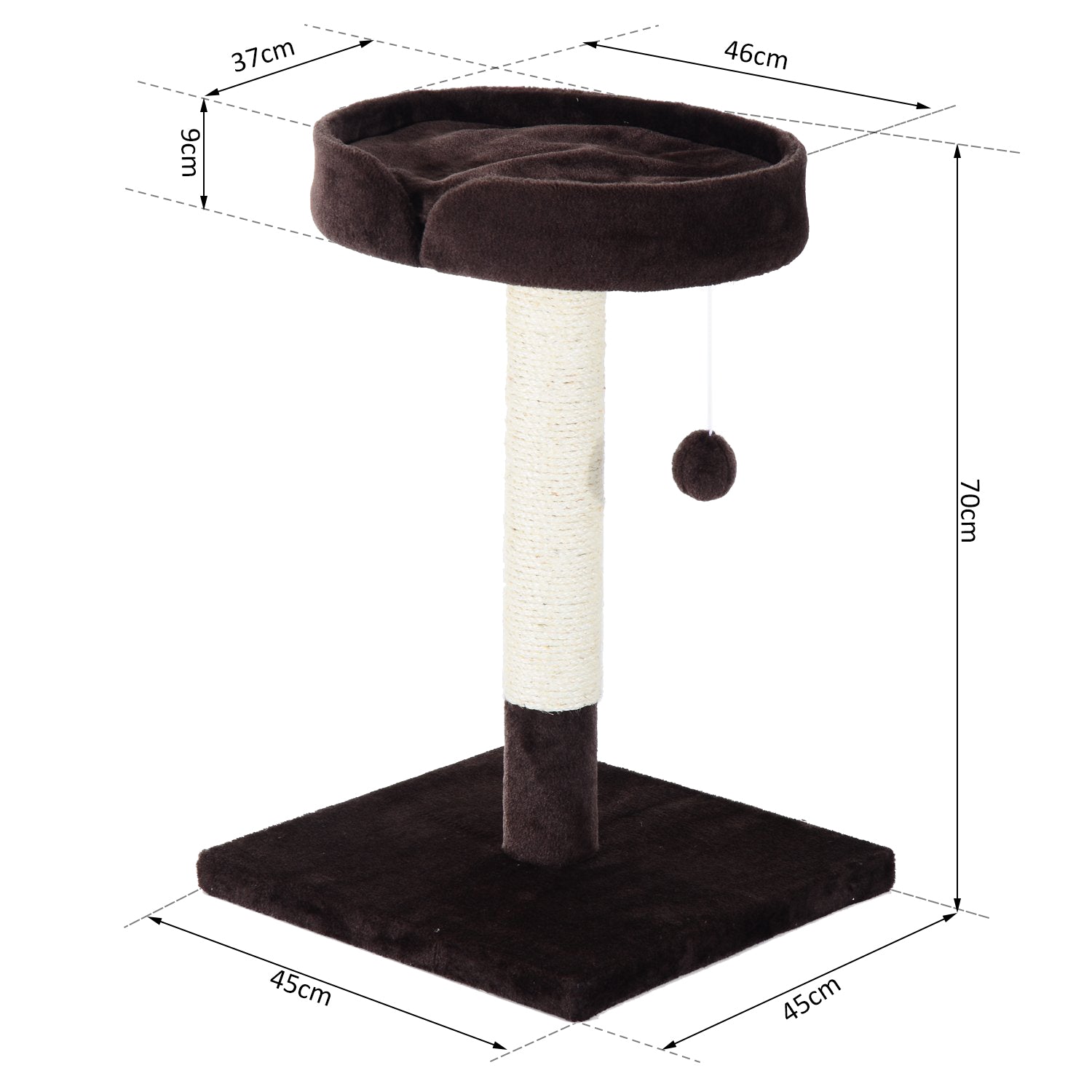 PawHut 70cm Height Cat Tree for Indoor Cats Scratching Post Furniture Pet Play Area Activity Center Kitten Climbers Climbing Exercise w/ Hanging Toy & Cushion