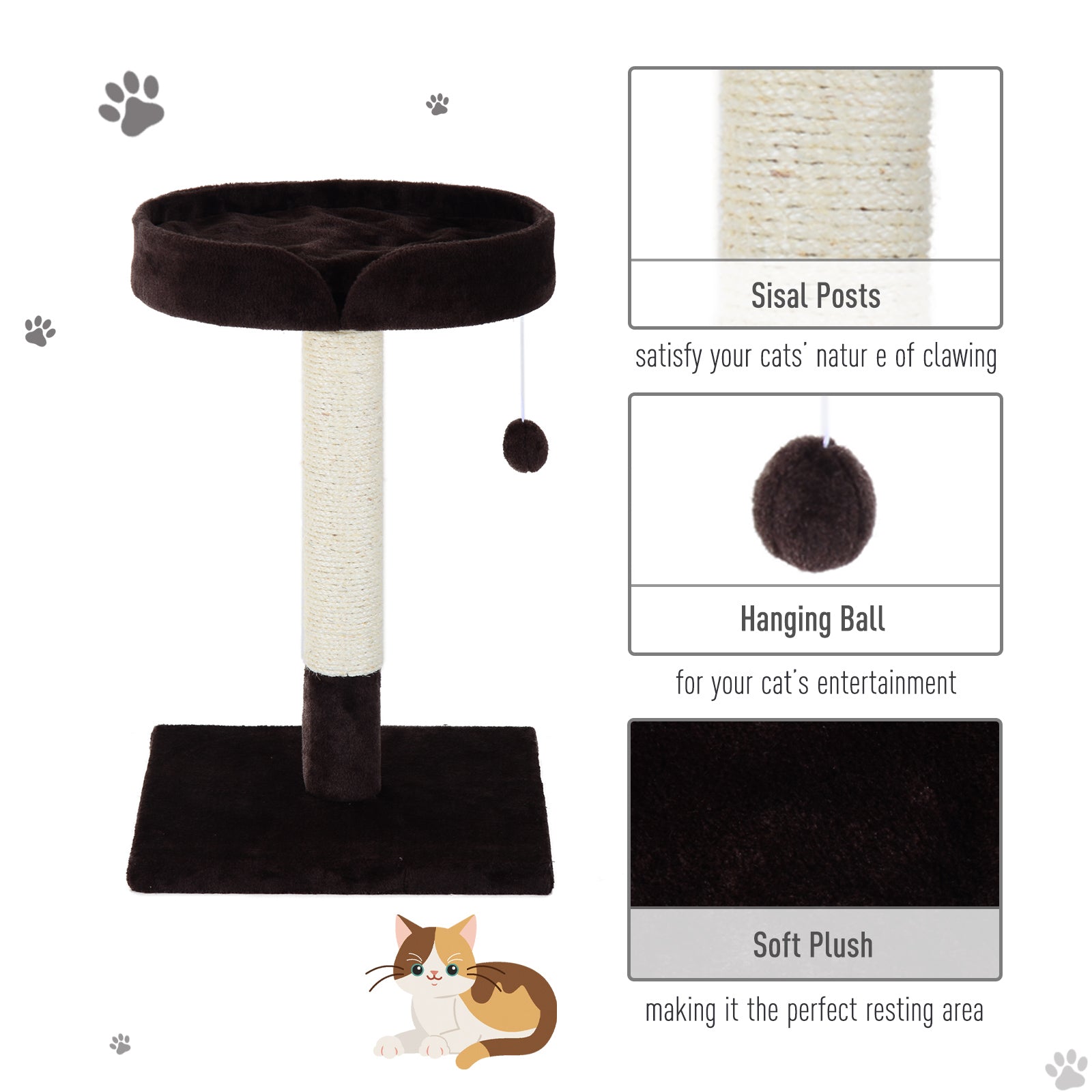 PawHut 70cm Height Cat Tree for Indoor Cats Scratching Post Furniture Pet Play Area Activity Center Kitten Climbers Climbing Exercise w/ Hanging Toy & Cushion