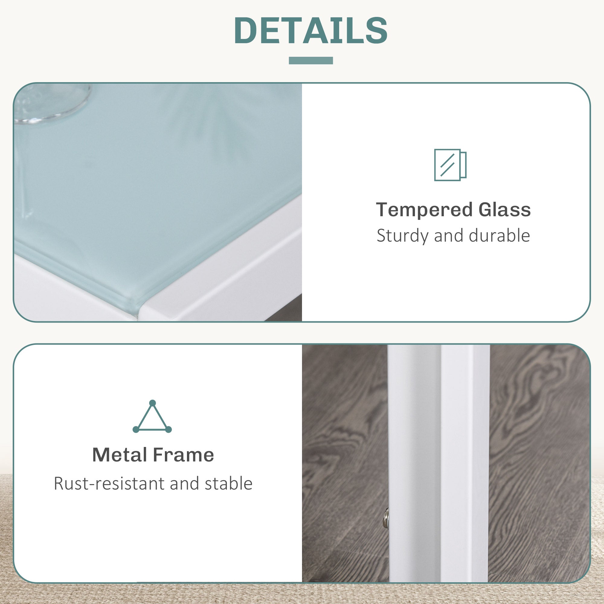 HOMCOM Dining Table Set for 2, 3-Piece Rectangular Glass Kitchen Table and Chairs with Metal Frame and Faux Leather Upholstery for Dining Room, Living Room, White