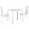 HOMCOM Dining Table Set for 2, 3-Piece Rectangular Glass Kitchen Table and Chairs with Metal Frame and Faux Leather Upholstery for Dining Room, Living Room, White