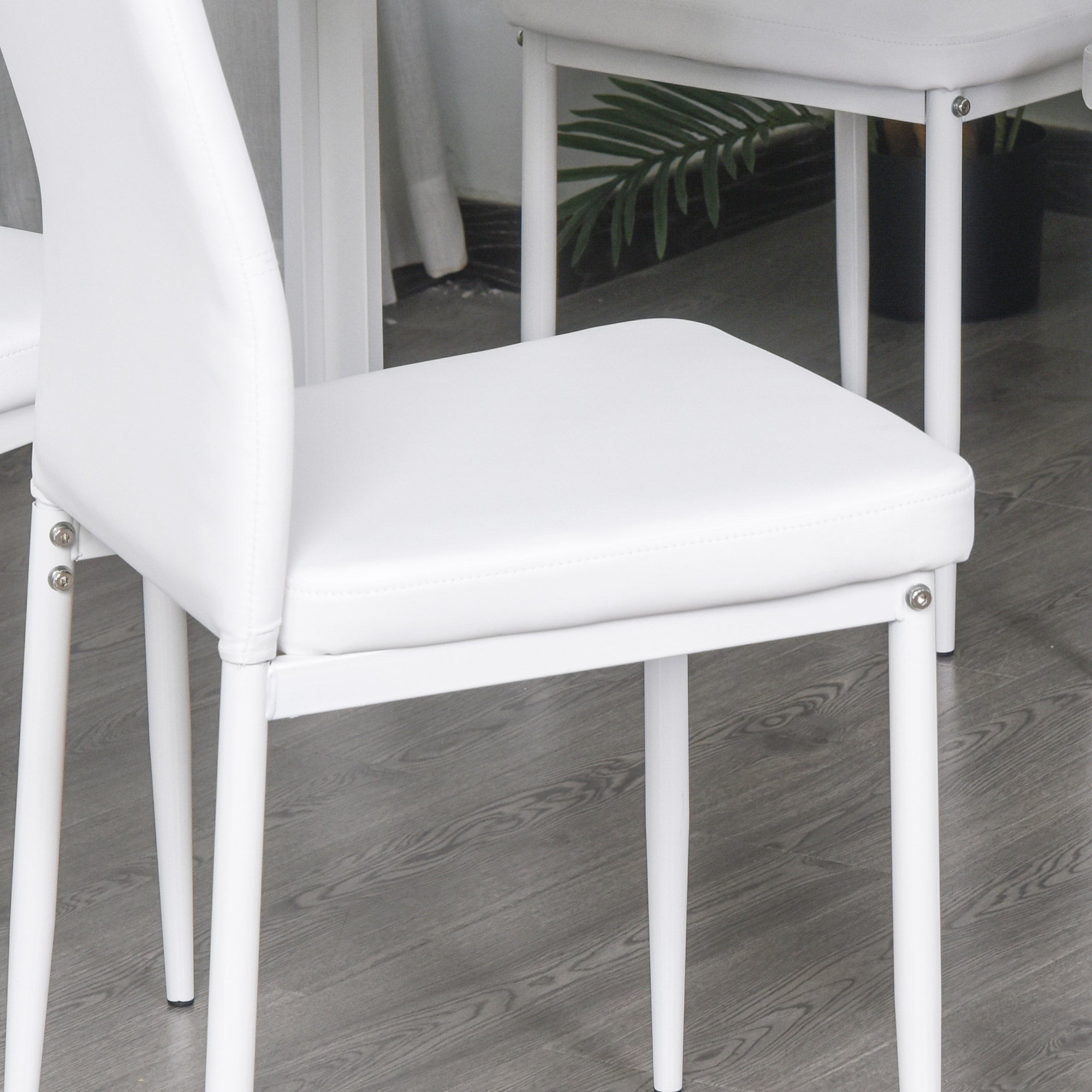 HOMCOM Dining Table Set for 2, 3-Piece Rectangular Glass Kitchen Table and Chairs with Metal Frame and Faux Leather Upholstery for Dining Room, Living Room, White