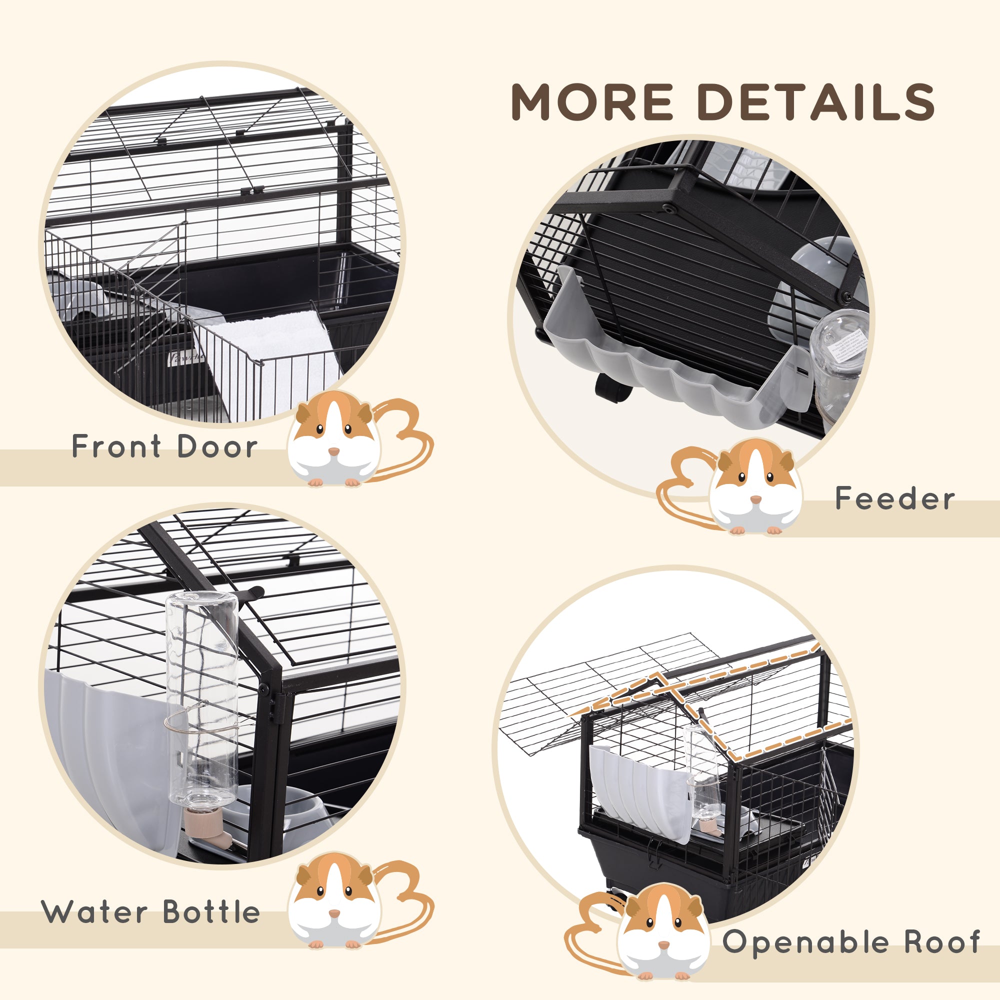 PawHut Metal Small Animal Cage, Rabbit Cage for Guinea Pig Chinchilla Hedgehog Bunny with Removable Wheels and Foldable Detachable Run Fence, 34.6