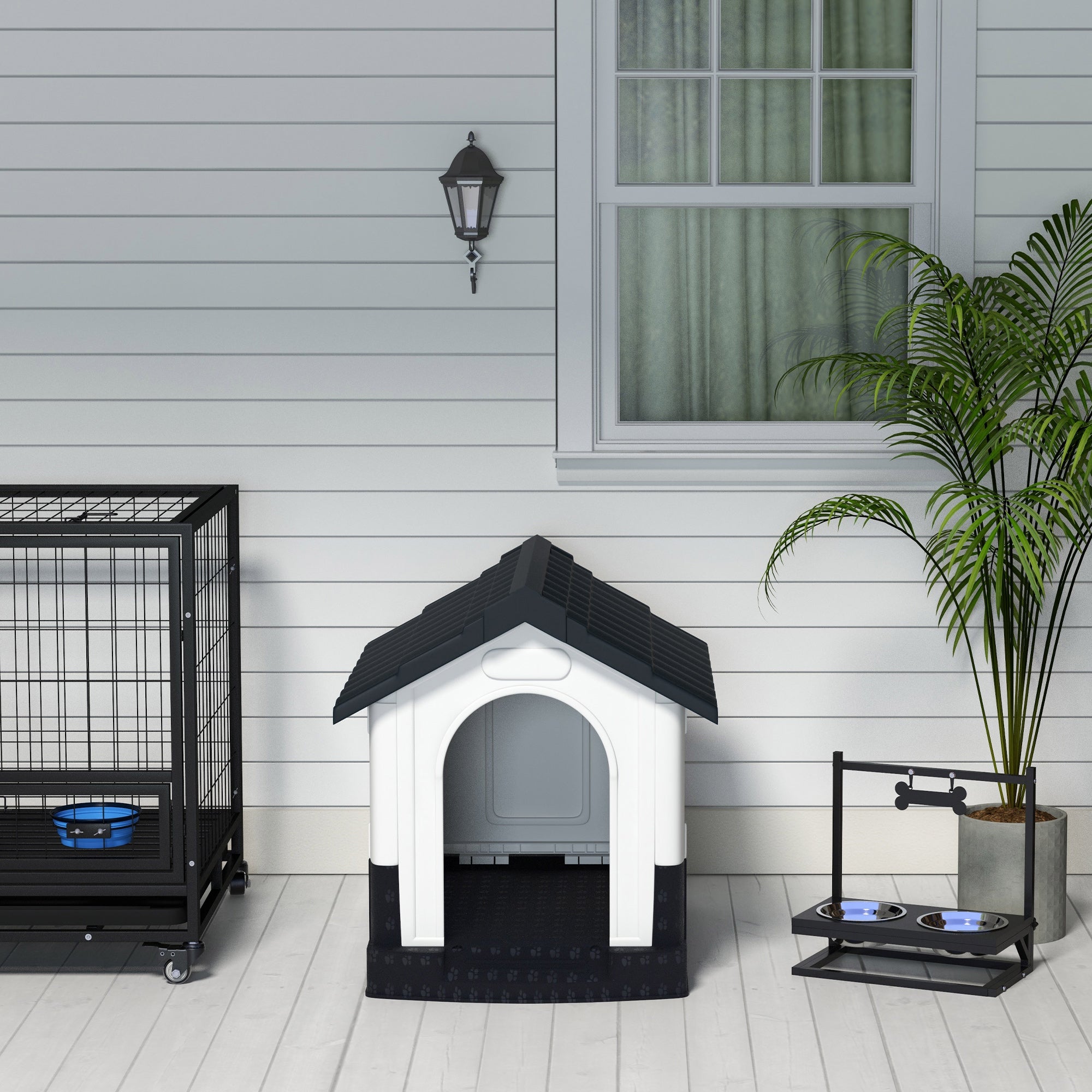 PawHut Dog Kennel for Outside, Plastic Dog House, Water-Resistant Pet Shelter with Windows, for Garden Patio, Miniature and Small Dogs, 80 x 69 x 76cm - Grey