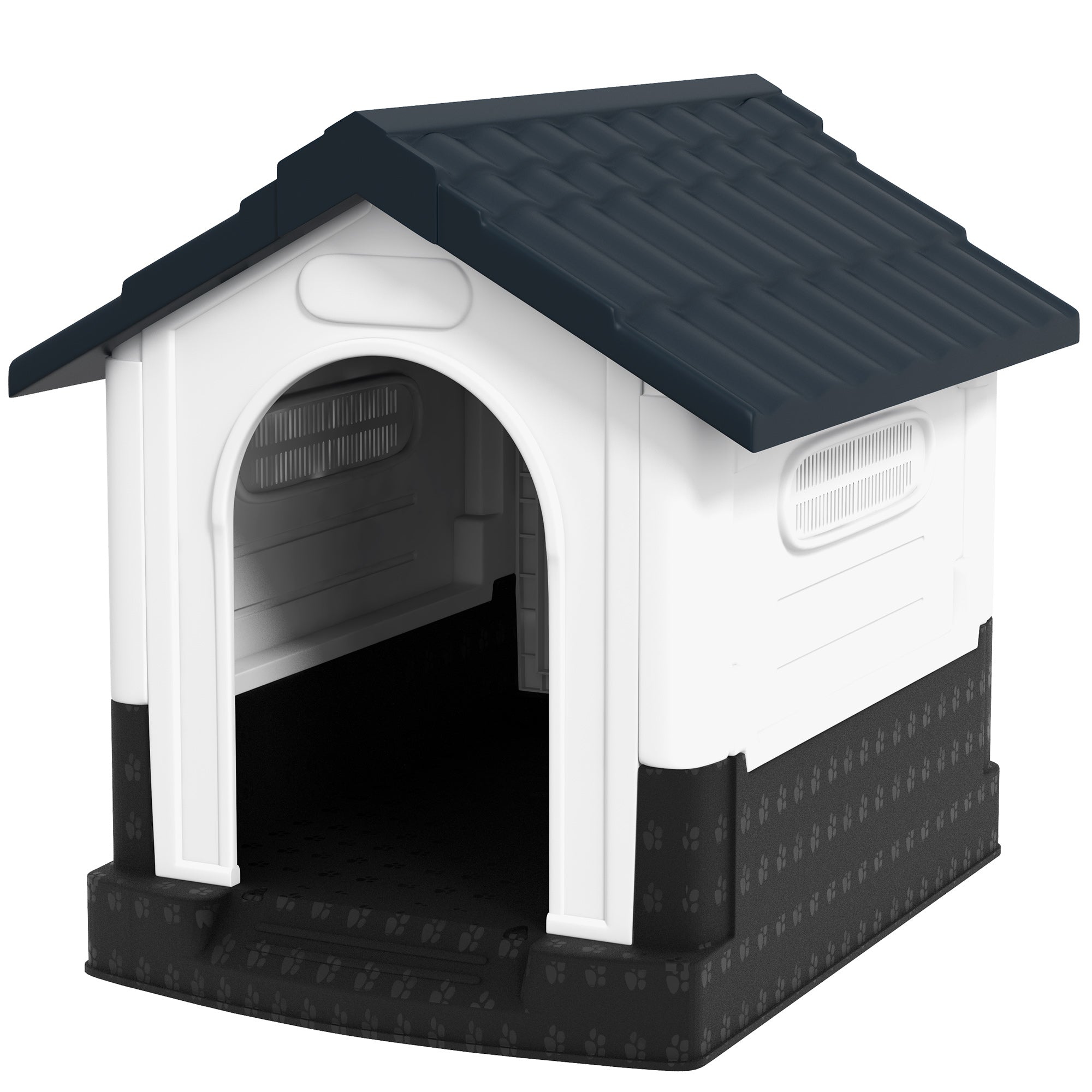 PawHut Dog Kennel for Outside, Plastic Dog House, Water-Resistant Pet Shelter with Windows, for Garden Patio, Miniature and Small Dogs, 80 x 69 x 76cm - Grey
