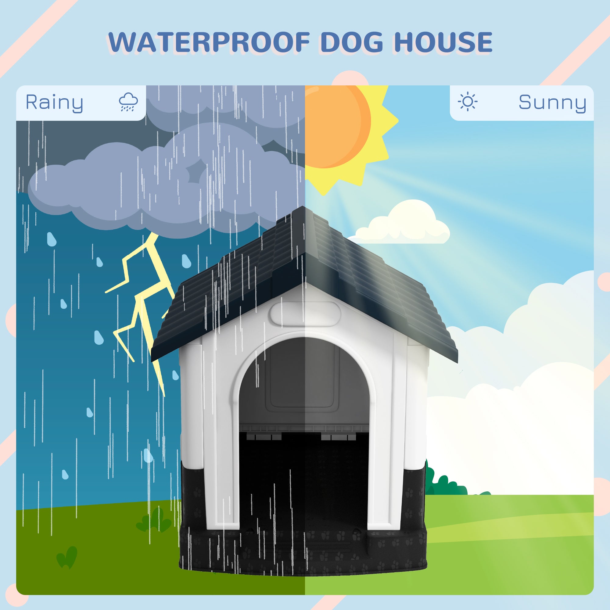 PawHut Dog Kennel for Outside, Plastic Dog House, Water-Resistant Pet Shelter with Windows, for Garden Patio, Miniature and Small Dogs, 80 x 69 x 76cm - Grey