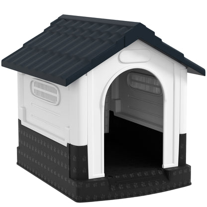 PawHut Dog Kennel for Outside, Plastic Dog House, Water-Resistant Pet Shelter with Windows, for Garden Patio, Miniature and Small Dogs, 80 x 69 x 76cm - Grey