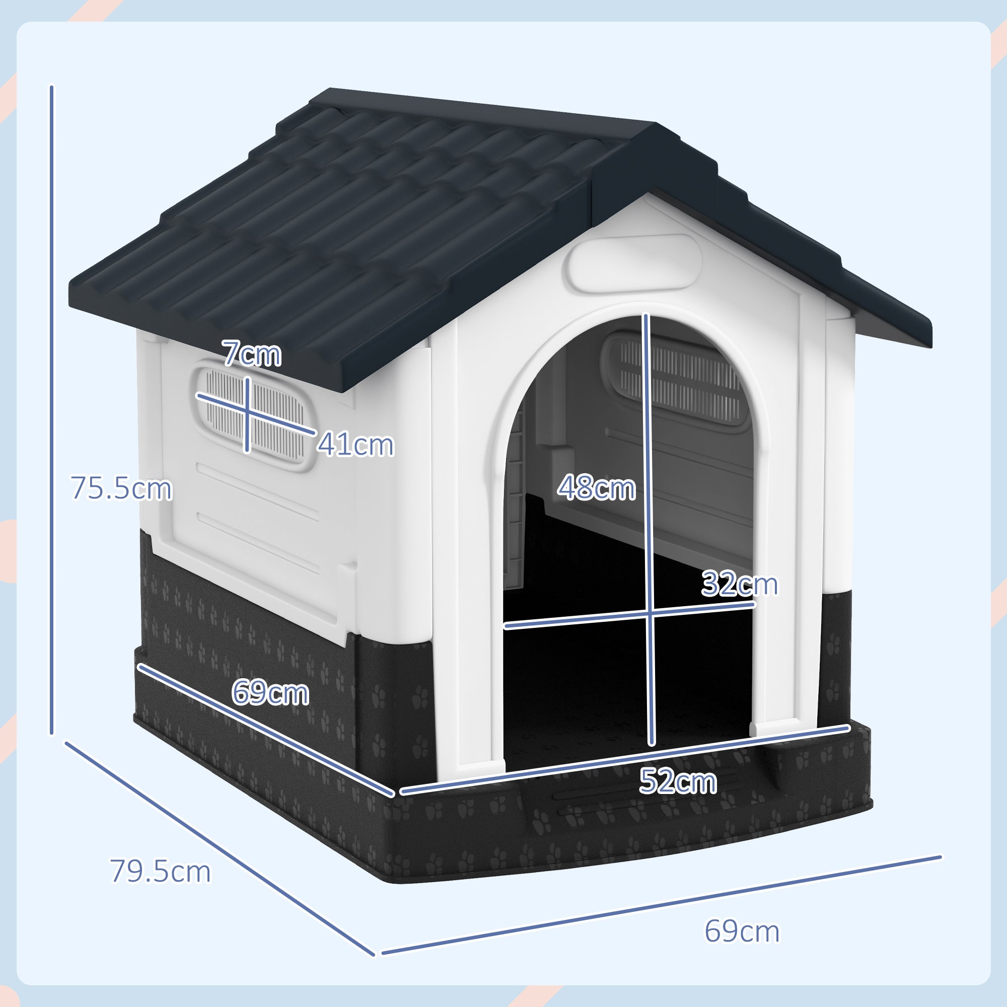 PawHut Dog Kennel for Outside, Plastic Dog House, Water-Resistant Pet Shelter with Windows, for Garden Patio, Miniature and Small Dogs, 80 x 69 x 76cm - Grey