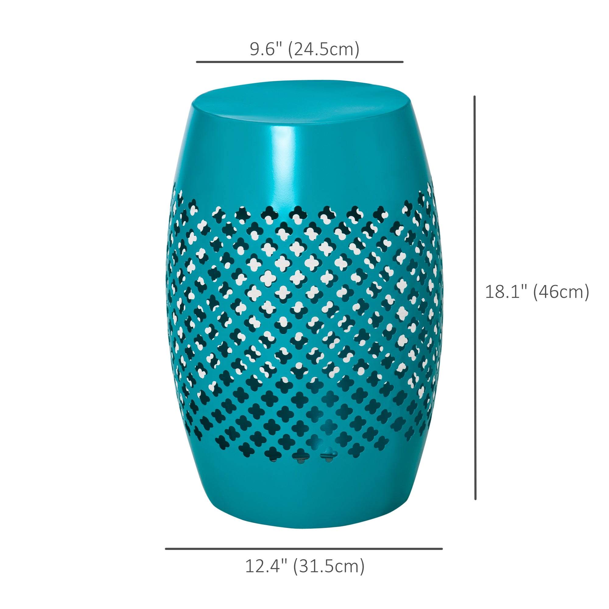 Outsunny 12.5" Outdoor Side Table, Steel Patio End Table, Round Hollow Drum Accent Table for Garden, Porch, Balcony, Yard, Teal