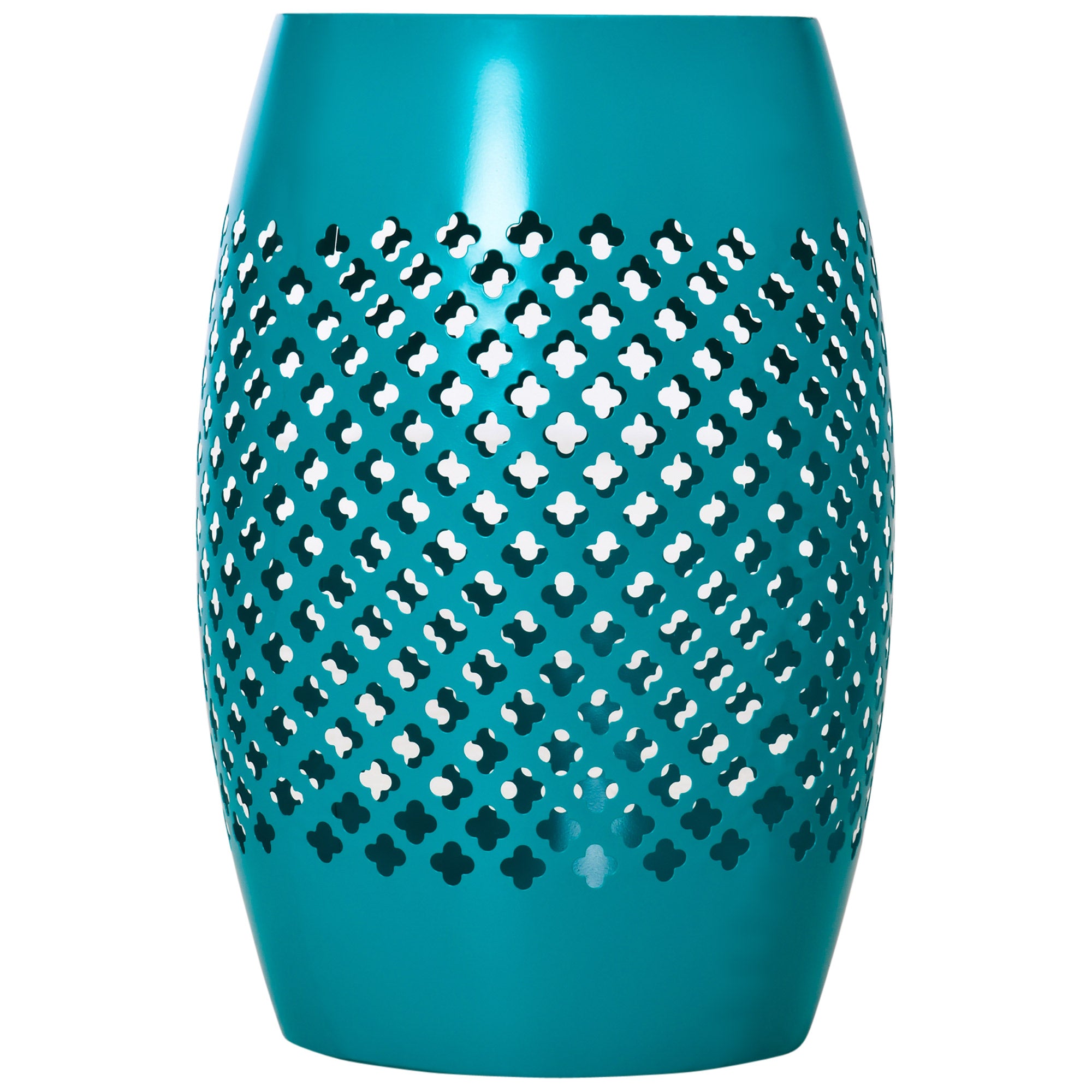 Outsunny 12.5" Outdoor Side Table, Steel Patio End Table, Round Hollow Drum Accent Table for Garden, Porch, Balcony, Yard, Teal