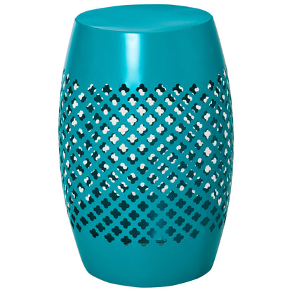 Outsunny 12.5" Outdoor Side Table, Steel Patio End Table, Round Hollow Drum Accent Table for Garden, Porch, Balcony, Yard, Teal