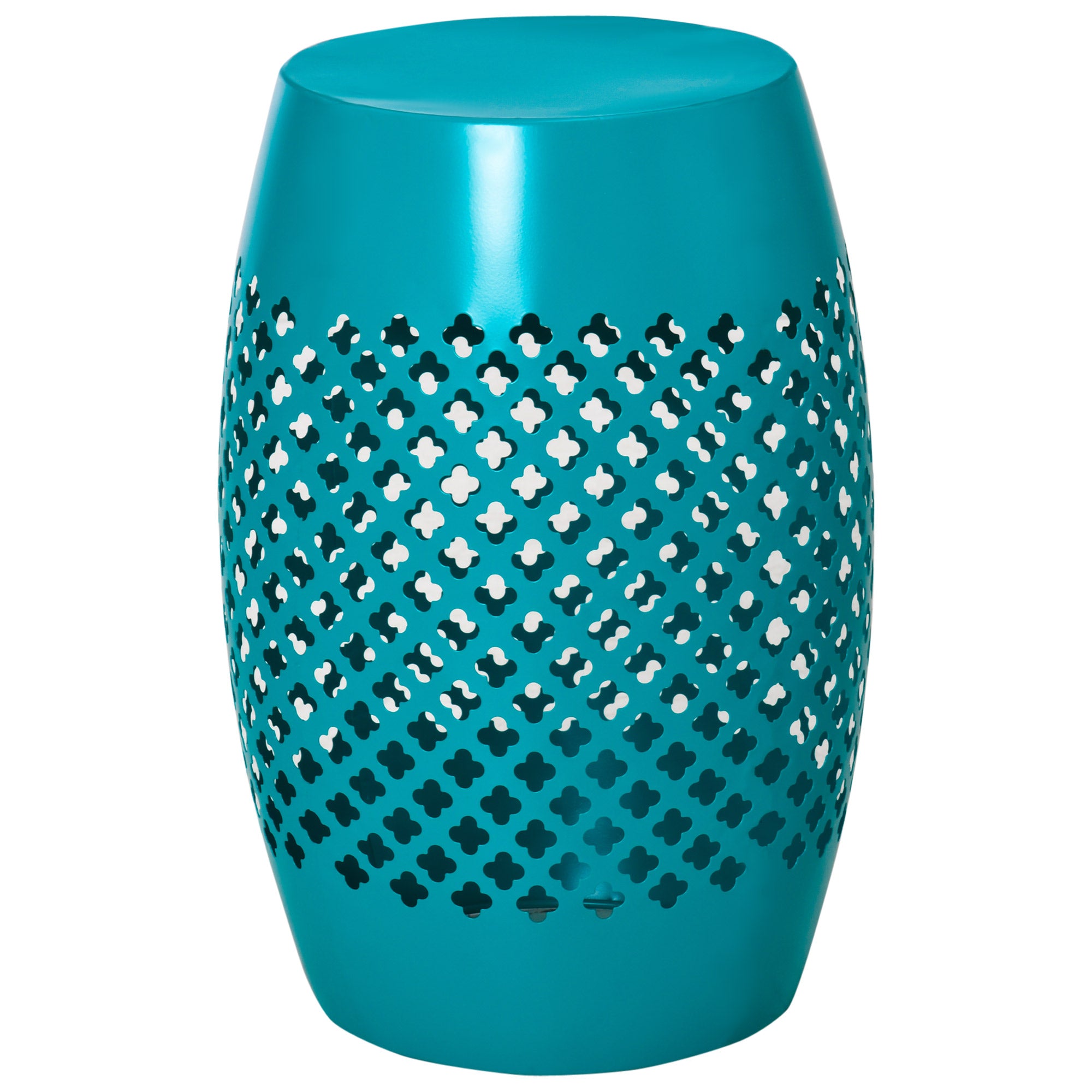 Outsunny 12.5" Outdoor Side Table, Steel Patio End Table, Round Hollow Drum Accent Table for Garden, Porch, Balcony, Yard, Teal