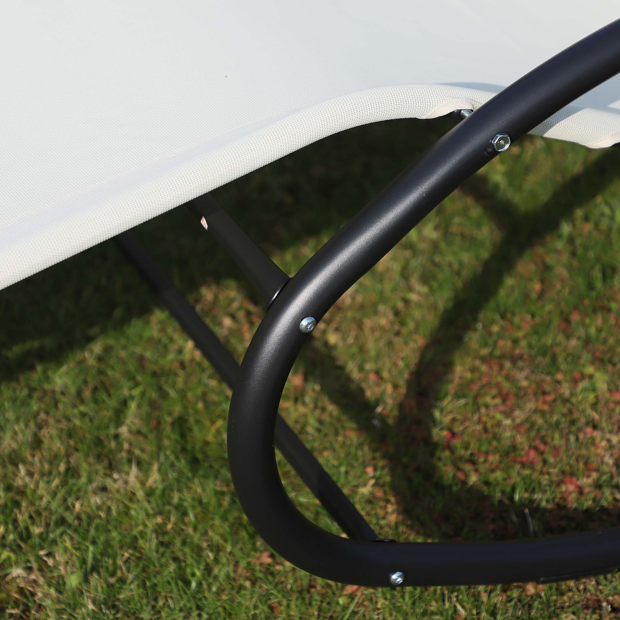 Outsunny Double Chaise Lounger Garden Rocker Sun Bed Outdoor Hammock Chair Texteline with Pillow Cream White