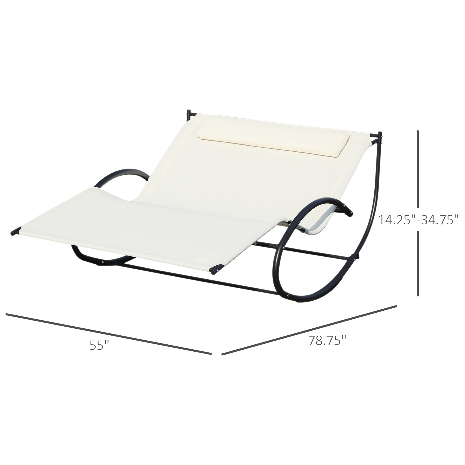 Outsunny Double Chaise Lounger Garden Rocker Sun Bed Outdoor Hammock Chair Texteline with Pillow Cream White