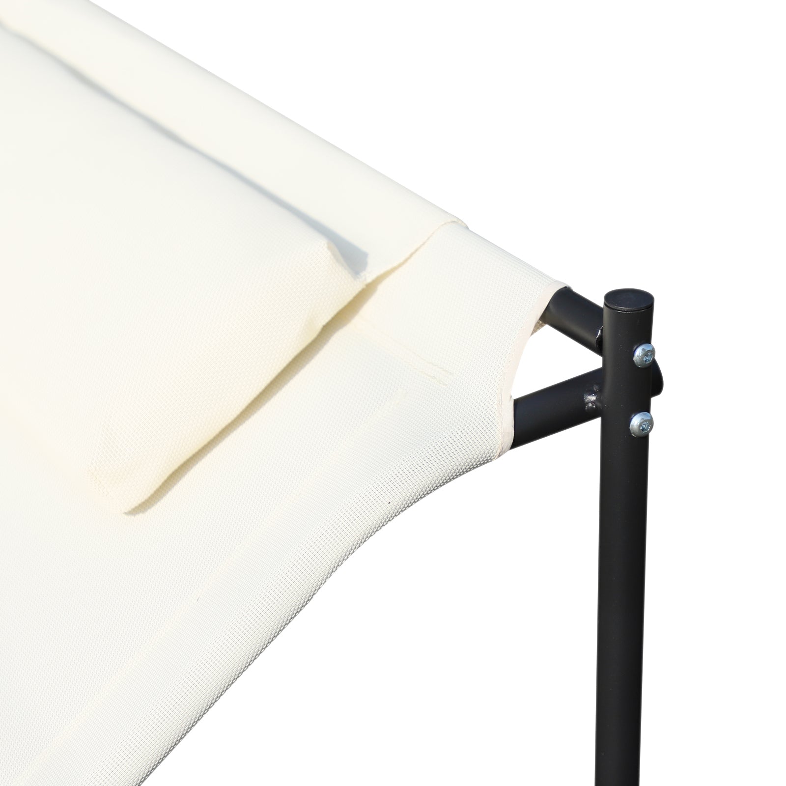 Outsunny Double Chaise Lounger Garden Rocker Sun Bed Outdoor Hammock Chair Texteline with Pillow Cream White