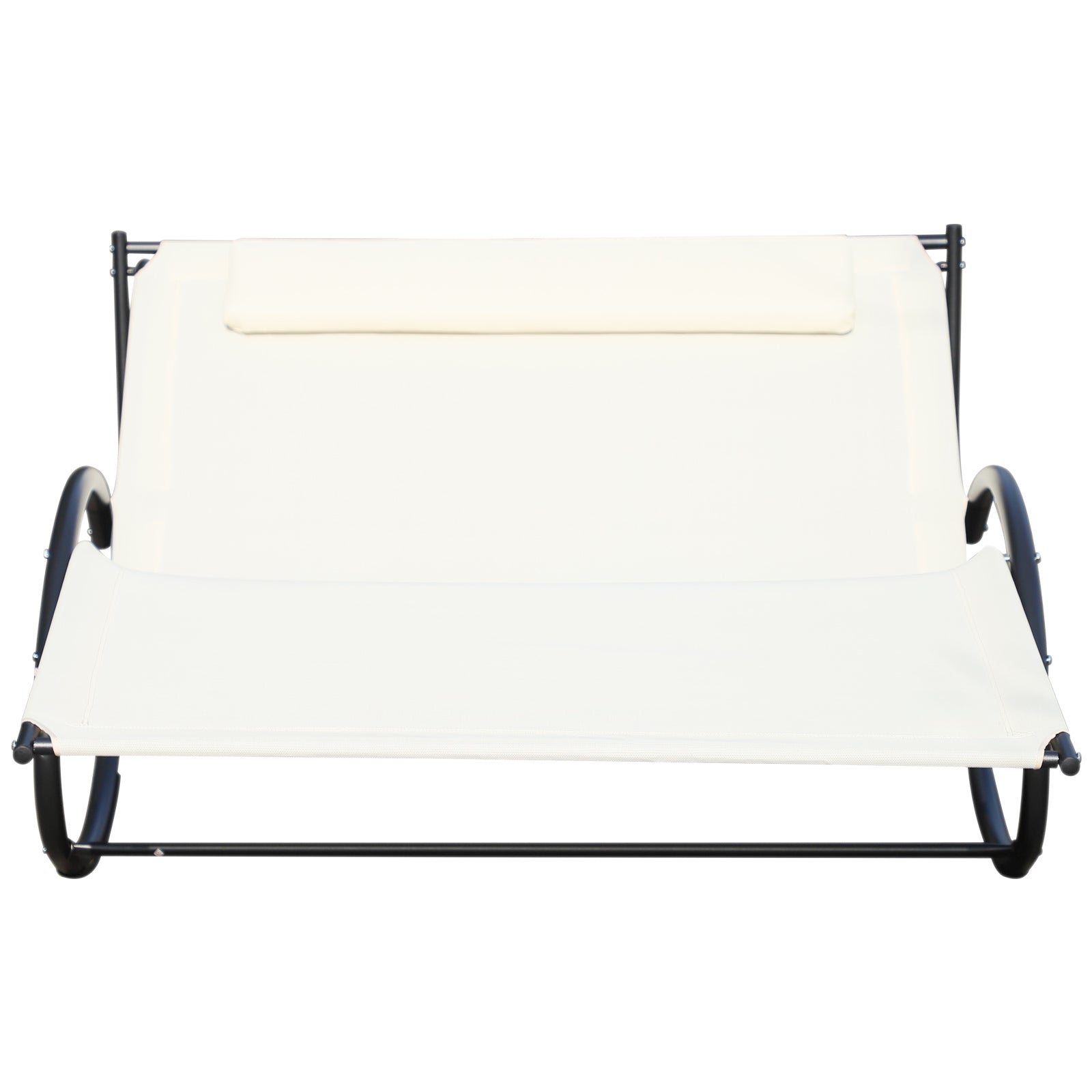 Outsunny Double Chaise Lounger Garden Rocker Sun Bed Outdoor Hammock Chair Texteline with Pillow Cream White