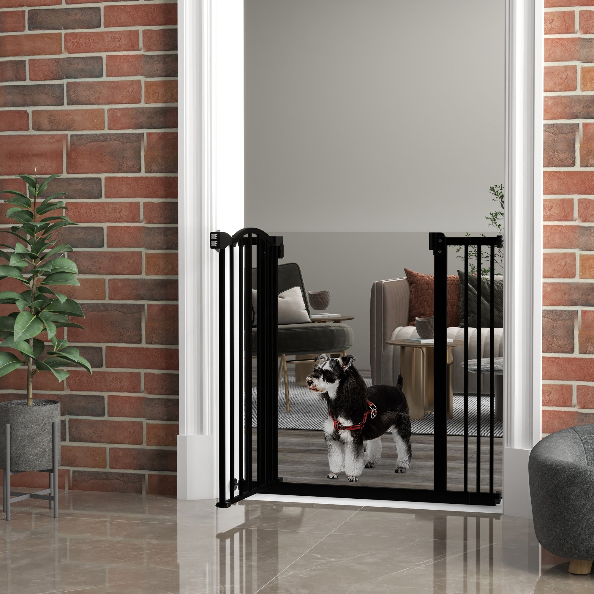 PawHut Pressure Fit Dog Stair Gate No Drilling Safety Gate Auto Close for Doorways, Hallways, 74-87cm Adjustable, 78cm Tall, Black