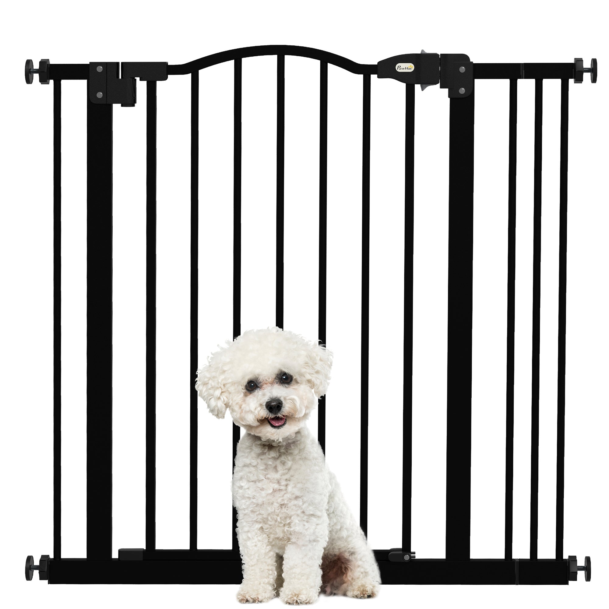 PawHut Pressure Fit Dog Stair Gate No Drilling Safety Gate Auto Close for Doorways, Hallways, 74-87cm Adjustable, 78cm Tall, Black