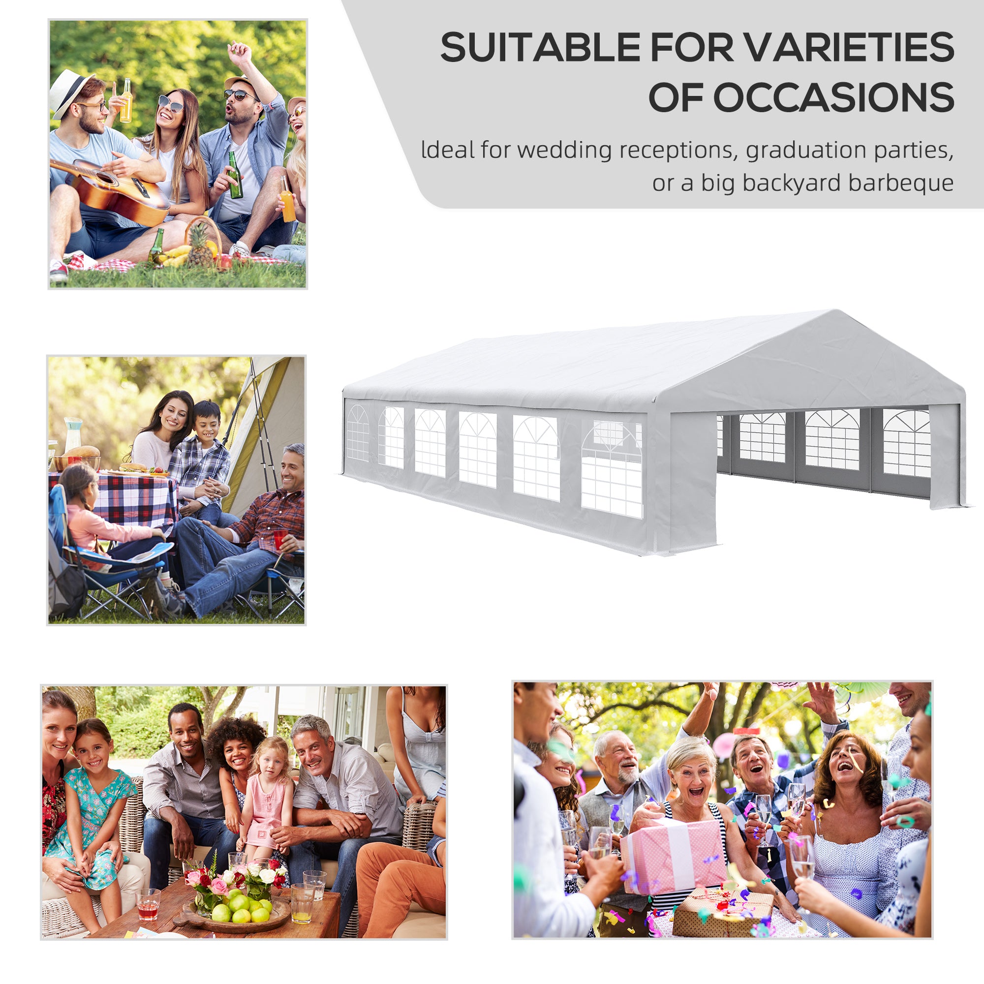 Outsunny 23' x 39' Party Tent, Heavy Duty Outdoor Canopy Tent Shelter with Removable Sidewalls, 2 Doors and 12 Windows, Large Tent for Parties, Events, BBQ Gril, White