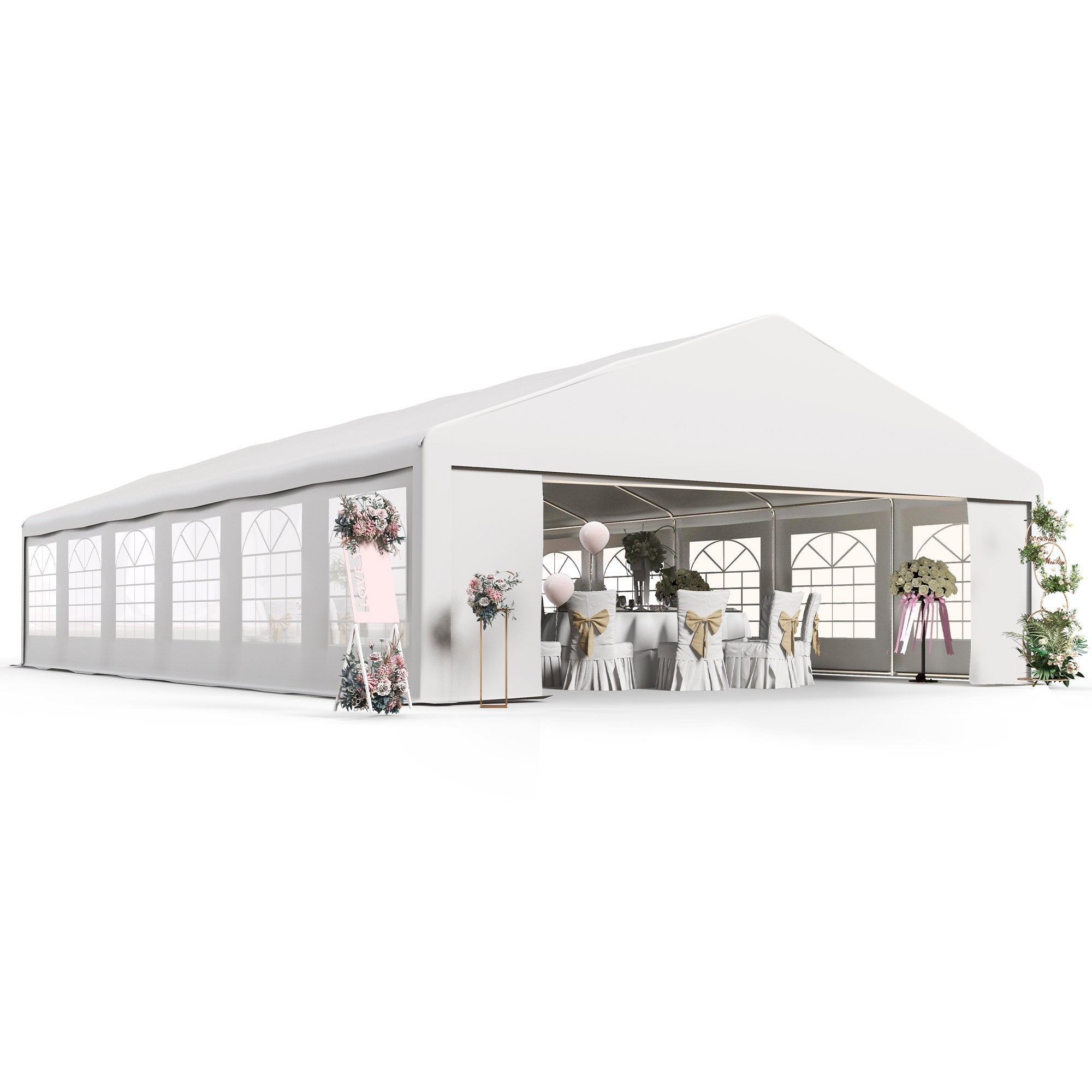 Outsunny 23' x 39' Party Tent, Heavy Duty Outdoor Canopy Tent Shelter with Removable Sidewalls, 2 Doors and 12 Windows, Large Tent for Parties, Events, BBQ Gril, White