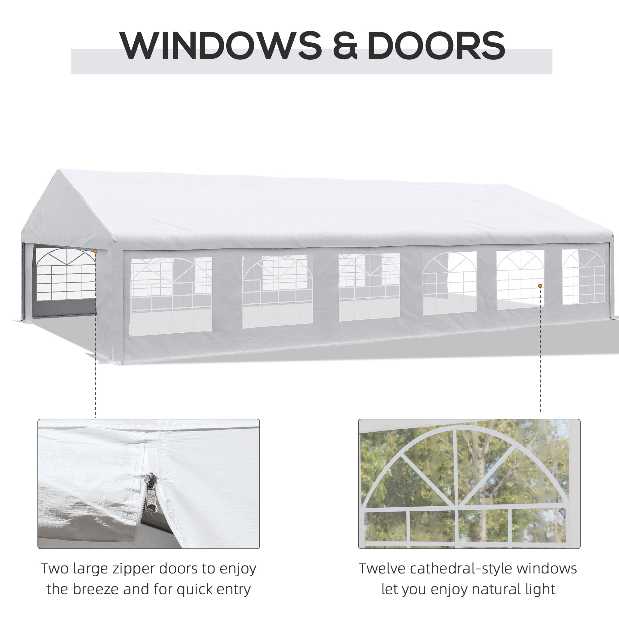 Outsunny 23' x 39' Party Tent, Heavy Duty Outdoor Canopy Tent Shelter with Removable Sidewalls, 2 Doors and 12 Windows, Large Tent for Parties, Events, BBQ Gril, White