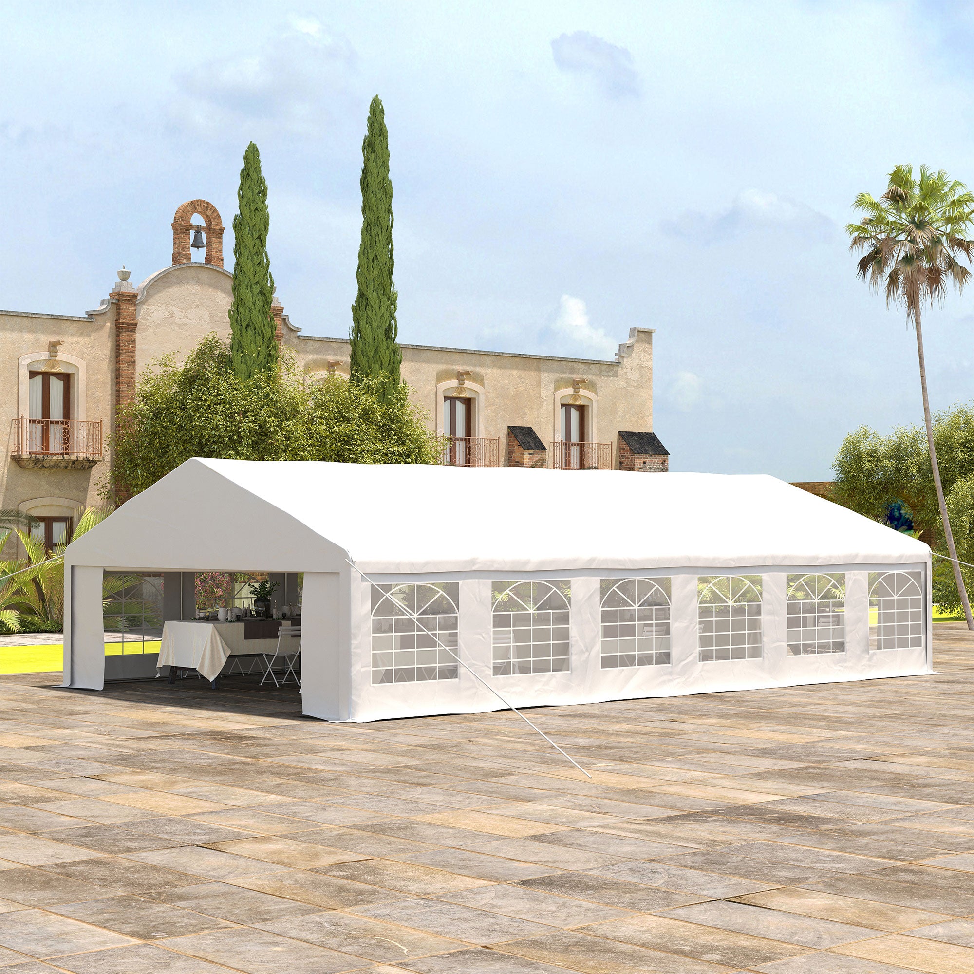Outsunny 23' x 39' Party Tent, Heavy Duty Outdoor Canopy Tent Shelter with Removable Sidewalls, 2 Doors and 12 Windows, Large Tent for Parties, Events, BBQ Gril, White