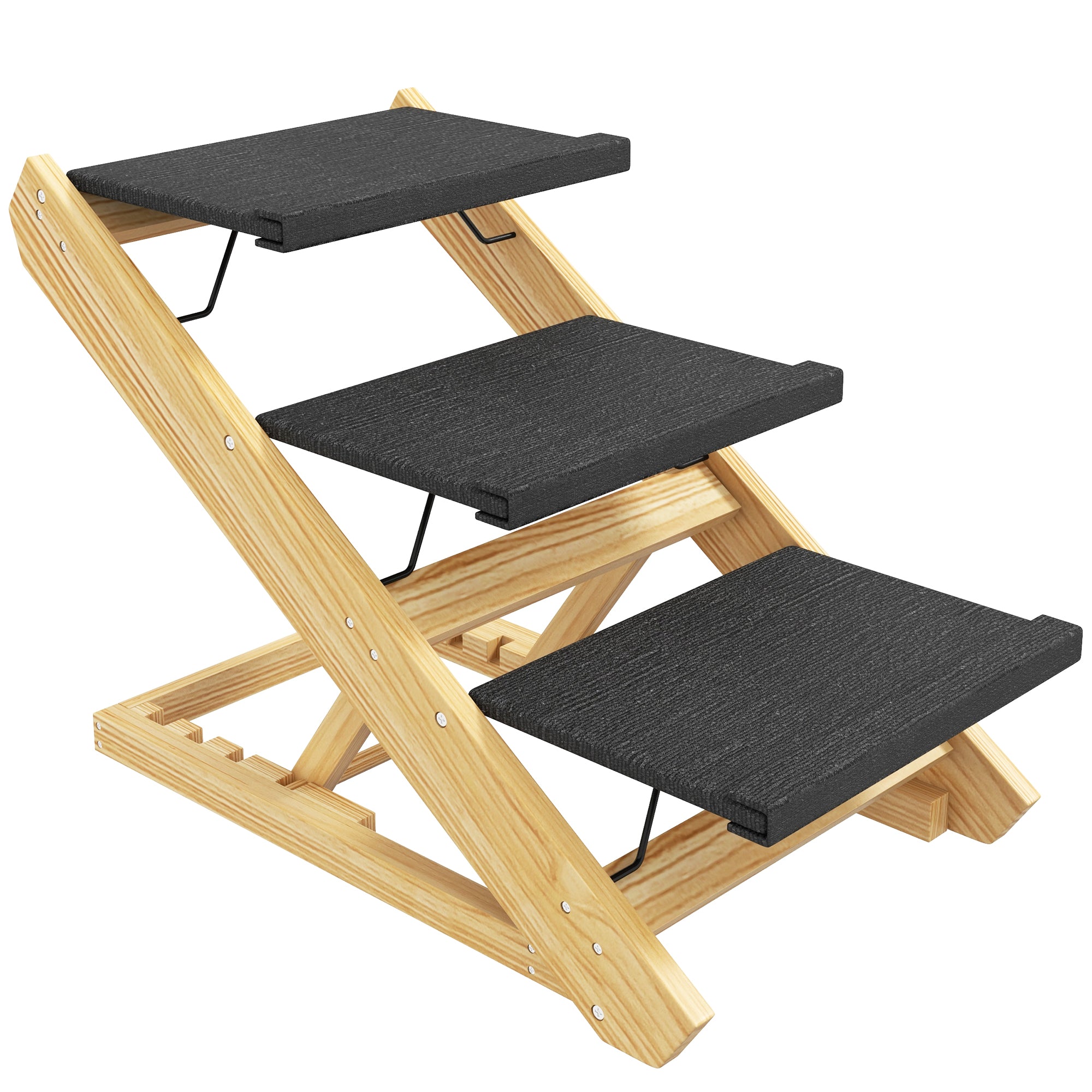 PawHut Dog Steps Dog Ramp, 3-Step Adjustable Height Pet Stairs for Medium Sized Dogs, Foldable Dog Stairs for Bed Sofa, with Non-slip Surface