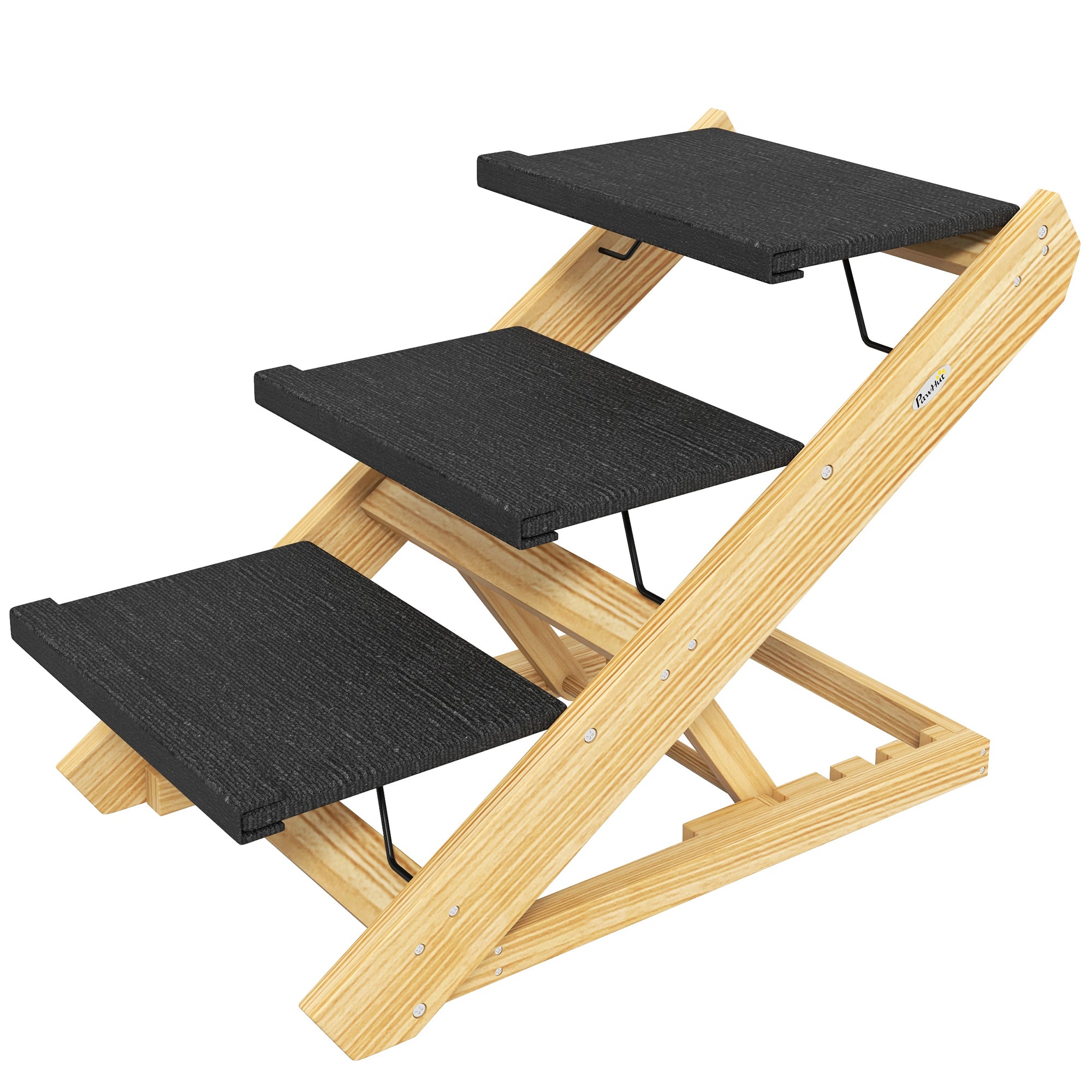 PawHut Dog Steps Dog Ramp, 3-Step Adjustable Height Pet Stairs for Medium Sized Dogs, Foldable Dog Stairs for Bed Sofa, with Non-slip Surface