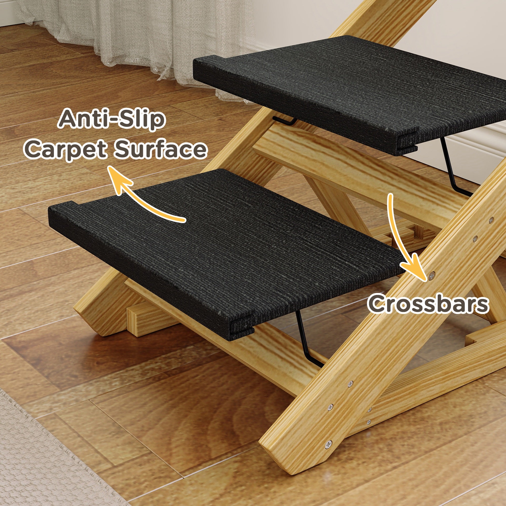 PawHut Dog Steps Dog Ramp, 3-Step Adjustable Height Pet Stairs for Medium Sized Dogs, Foldable Dog Stairs for Bed Sofa, with Non-slip Surface