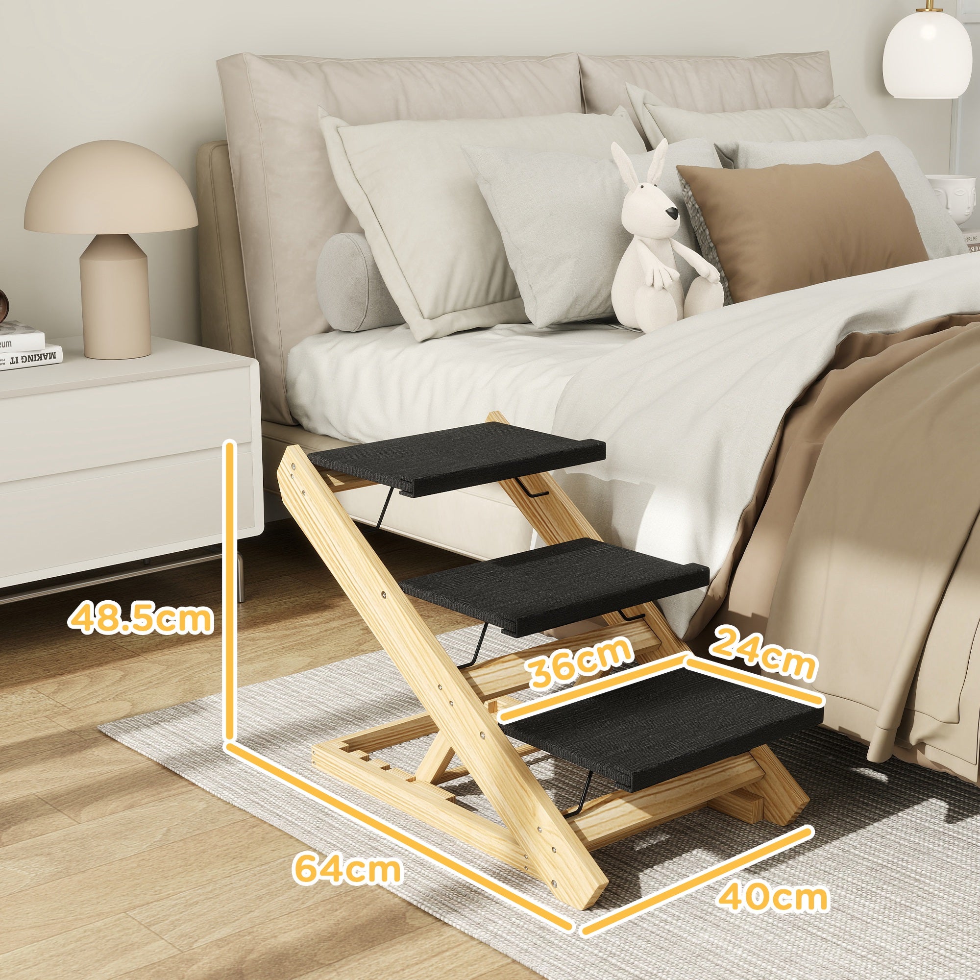 PawHut Dog Steps Dog Ramp, 3-Step Adjustable Height Pet Stairs for Medium Sized Dogs, Foldable Dog Stairs for Bed Sofa, with Non-slip Surface
