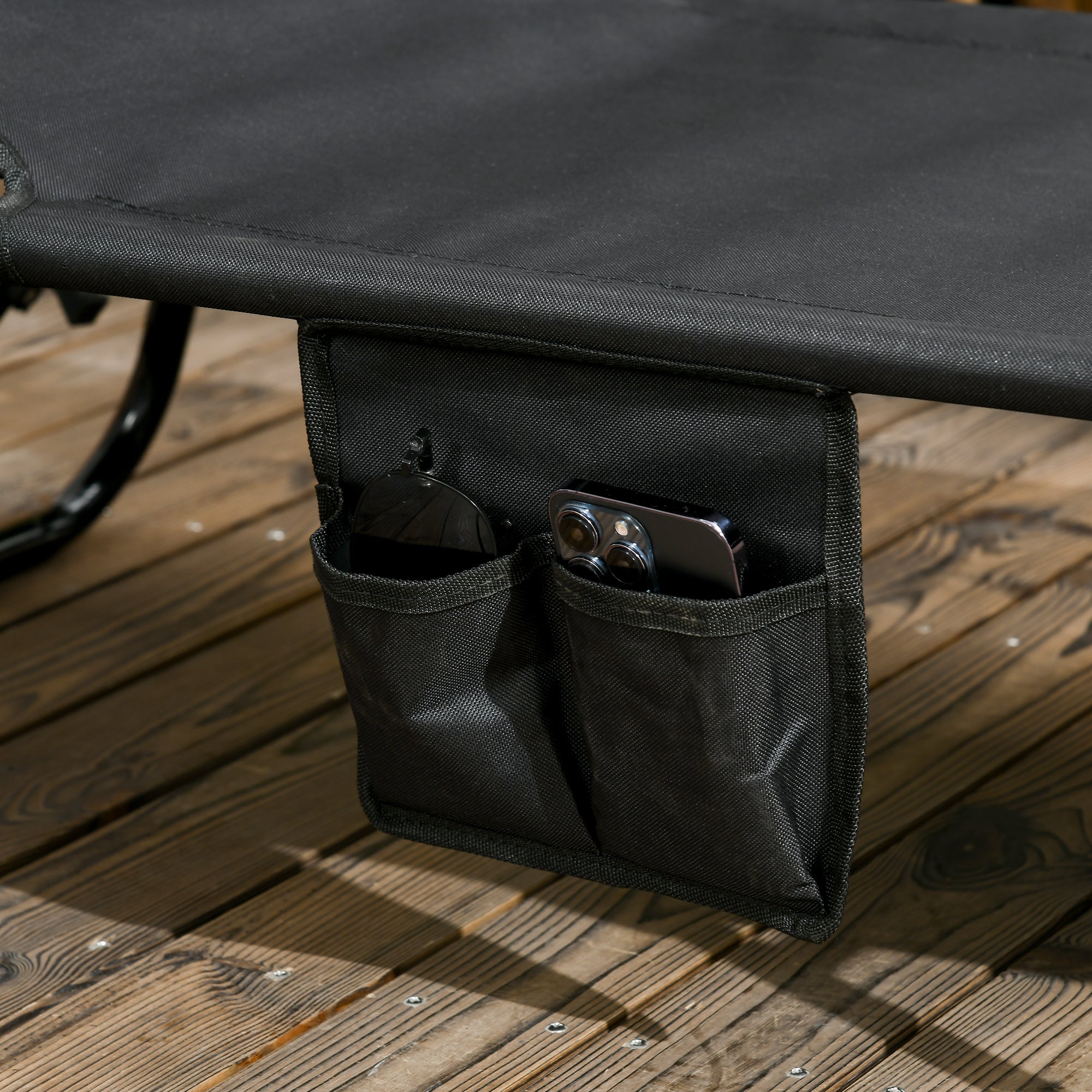 Outsunny Set of 2 Folding Outdoor Chaise Lounge Chairs, Pool, Sun, Tanning Chairs with 5-Level Reclining Backrest, Sunshade, Steel Frame for Beach, Yard, Patio, Black