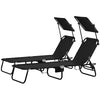 Outsunny Set of 2 Folding Outdoor Chaise Lounge Chairs, Pool, Sun, Tanning Chairs with 5-Level Reclining Backrest, Sunshade, Steel Frame for Beach, Yard, Patio, Black
