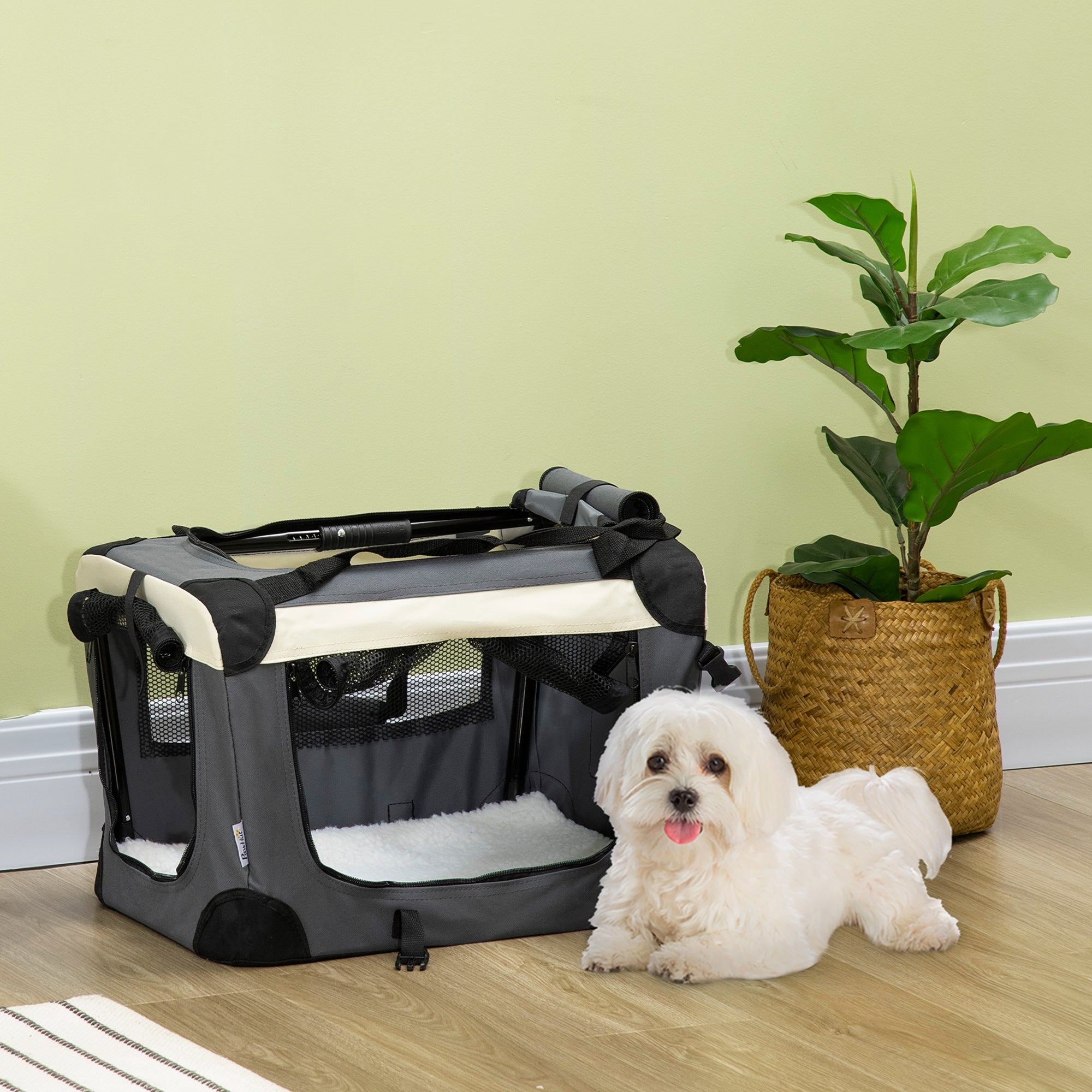 PawHut 51cm Foldable Pet Carrier for Miniature Dogs, Portable Cat Carrier Soft Side Pet Travel Crate with Removable Mat, Breathable Mesh - Grey