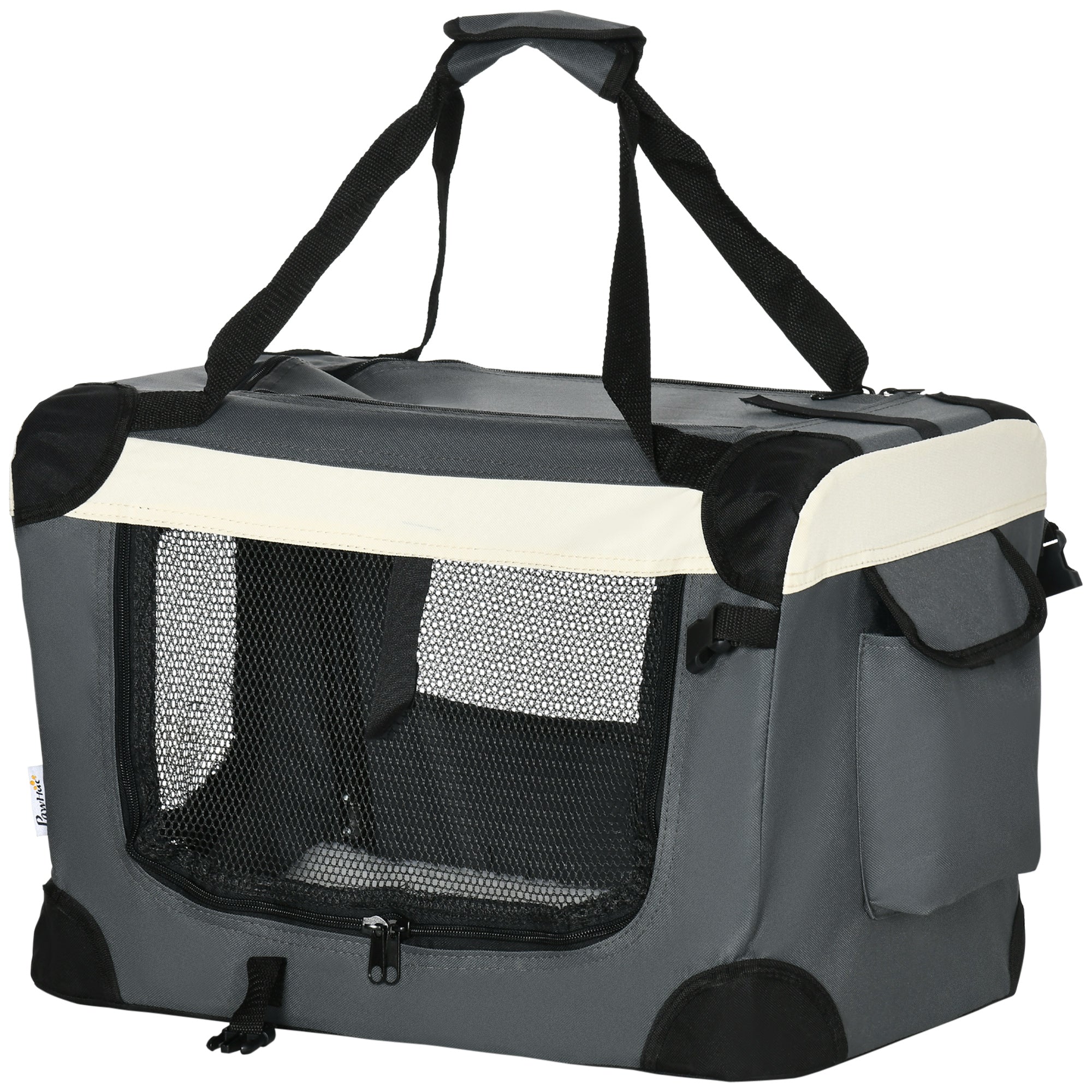 PawHut 51cm Foldable Pet Carrier for Miniature Dogs, Portable Cat Carrier Soft Side Pet Travel Crate with Removable Mat, Breathable Mesh - Grey