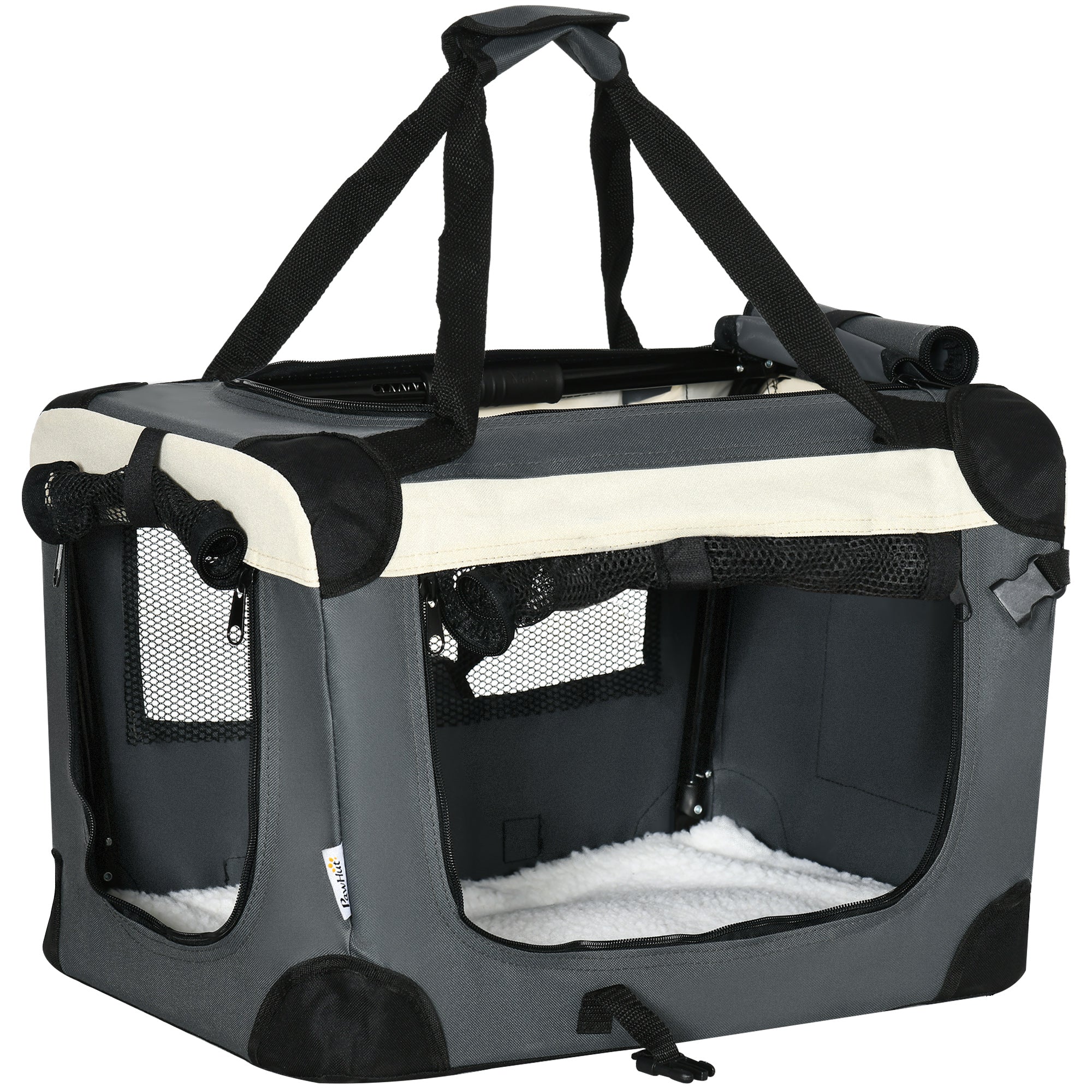 PawHut 51cm Foldable Pet Carrier for Miniature Dogs, Portable Cat Carrier Soft Side Pet Travel Crate with Removable Mat, Breathable Mesh - Grey