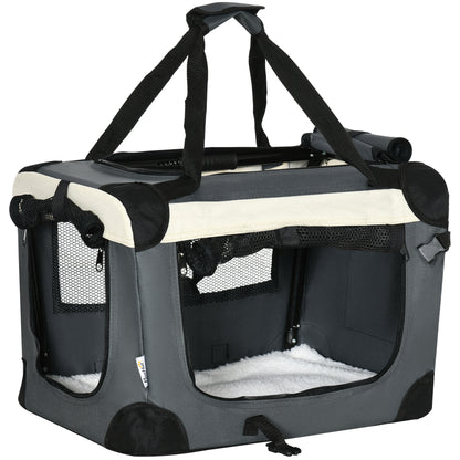 PawHut 51cm Foldable Pet Carrier for Miniature Dogs, Portable Cat Carrier Soft Side Pet Travel Crate with Removable Mat, Breathable Mesh - Grey