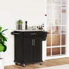 HOMCOM Kitchen Island with Stainless Steel Top, Rolling Kitchen Cart on Wheels with Storage Drawer, Cabinet, Towel Rack and Spice Rack (Black)