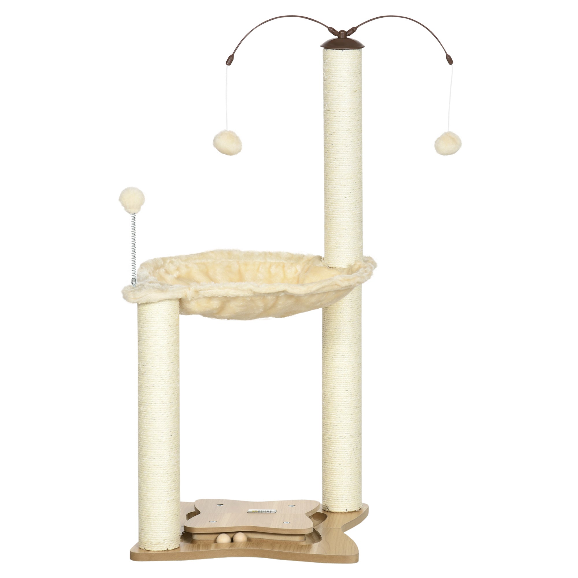 PawHut Cat Tree for Indoor Cats, Cat Scratching Post with Bed, Toy Ball, 53.5 x 53.5 x 90cm - Beige