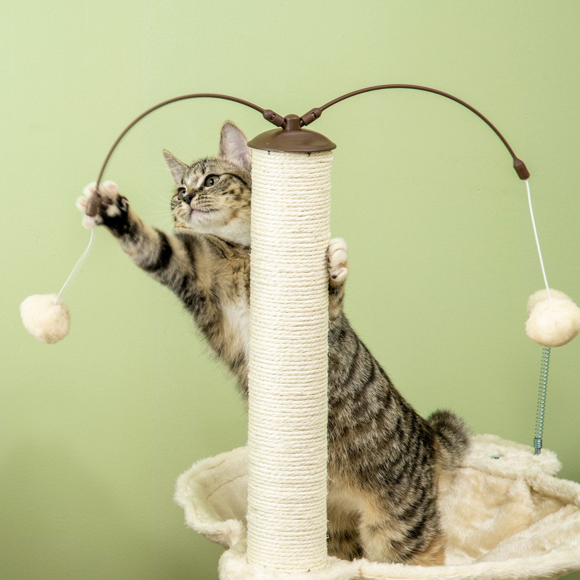 PawHut Cat Tree for Indoor Cats, Cat Scratching Post with Bed, Toy Ball, 53.5 x 53.5 x 90cm - Beige
