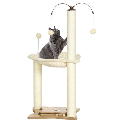 PawHut Small Cat Tree Hammock with Scratching Posts, Elevated Cat Bed with Ball Toys, Cat Hammock Stand for Indoor Cats