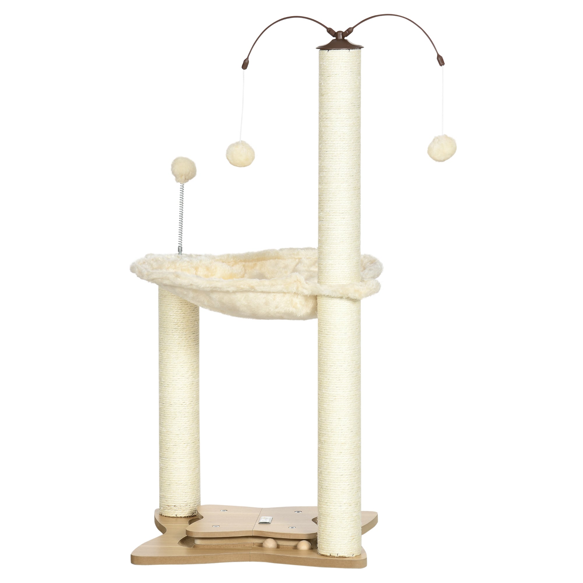 PawHut Small Cat Tree Hammock with Scratching Posts, Elevated Cat Bed with Ball Toys, Cat Hammock Stand for Indoor Cats