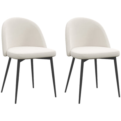 HOMCOM Modern Dining Chairs Set of 2, Mid-Back Velvet Upholstered Kitchen Chairs, Side Chair for Living Room, Dining Room, Cream White