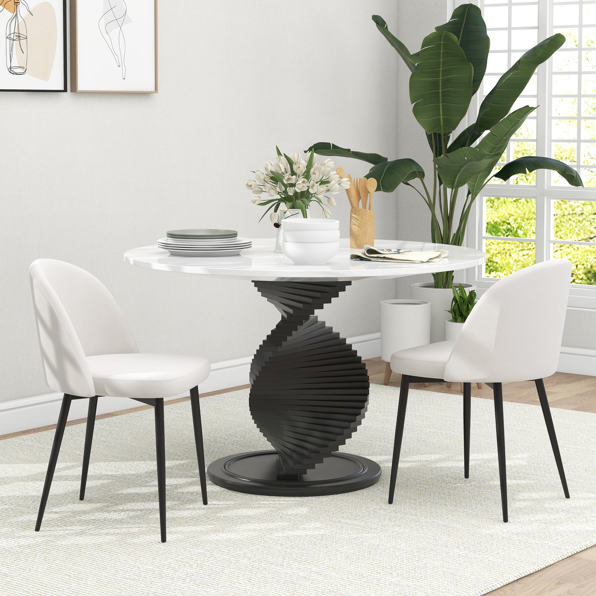 HOMCOM Modern Dining Chairs Set of 2, Mid-Back Velvet Upholstered Kitchen Chairs, Side Chair for Living Room, Dining Room, Cream White