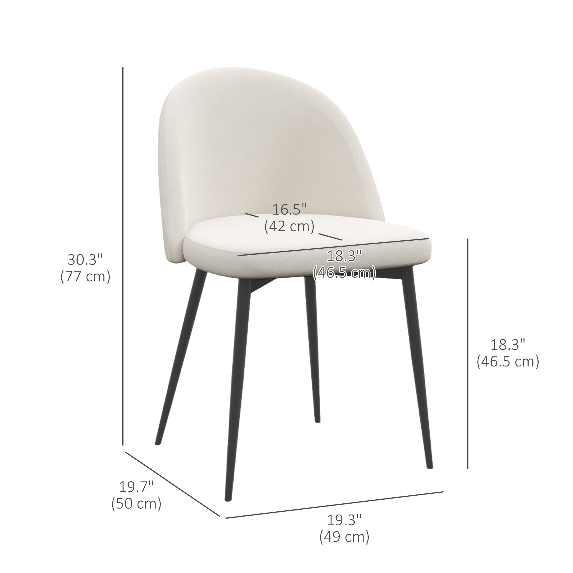 HOMCOM Modern Dining Chairs Set of 2, Mid-Back Velvet Upholstered Kitchen Chairs, Side Chair for Living Room, Dining Room, Cream White