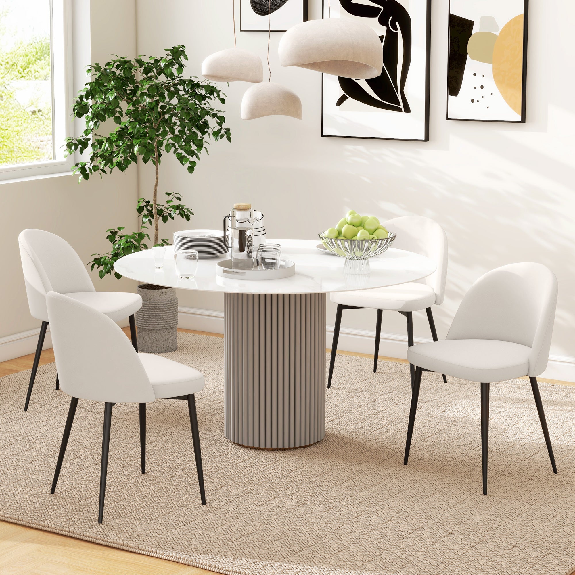 HOMCOM Modern Dining Chairs Set of 2, Mid-Back Velvet Upholstered Kitchen Chairs, Side Chair for Living Room, Dining Room, Cream White