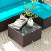 Outsunny 3 Pieces Patio Furniture Set with Cushions, Outdoor PE Rattan Wicker Conversation Corner Sofa Set with Glass Top Table and Adjustable Foot for Garden, Lawn, Turquoise