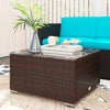 Outsunny 3 Pieces Patio Furniture Set with Cushions, Outdoor PE Rattan Wicker Conversation Corner Sofa Set with Glass Top Table and Adjustable Foot for Garden, Lawn, Turquoise