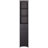 HOMCOM Bathroom Storage Cabinet, Tall Linen Tower with 3-Tier Shelves and Drawer and Door, Brown