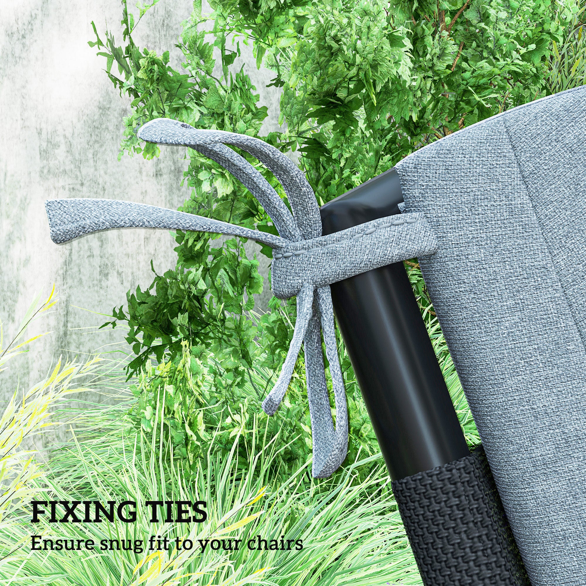 Outsunny Outdoor Chair Cushions Set of 2 for Dining Chairs, Water-Repellent and Fade-Resistant Yarn-Dyed Polyester, Outdoor Seat Cushions with Back Cushions and Ties, Light Grey