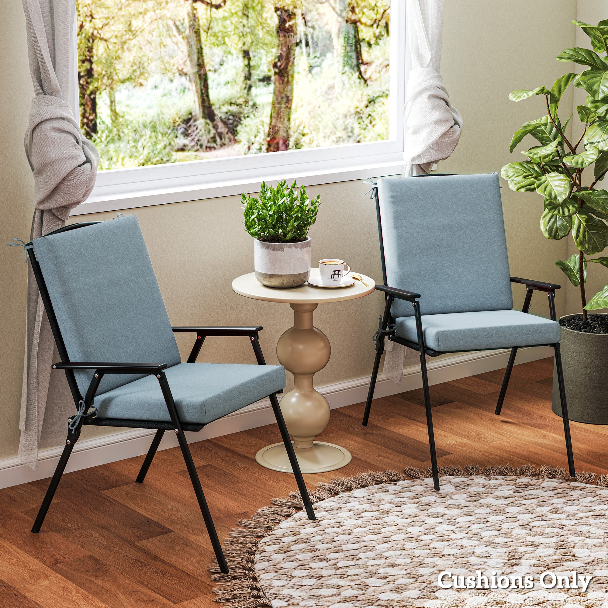 Outsunny Outdoor Chair Cushions Set of 2 for Dining Chairs, Water-Repellent and Fade-Resistant Yarn-Dyed Polyester, Outdoor Seat Cushions with Back Cushions and Ties, Light Grey